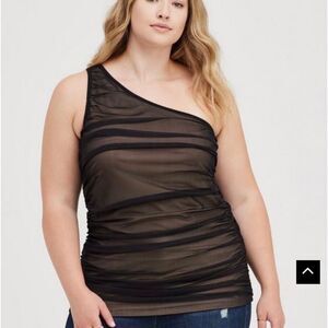 Torrid Black Mesh Top One Shoulder Contrast Lining Foxy Shirt Size 2x 18/20